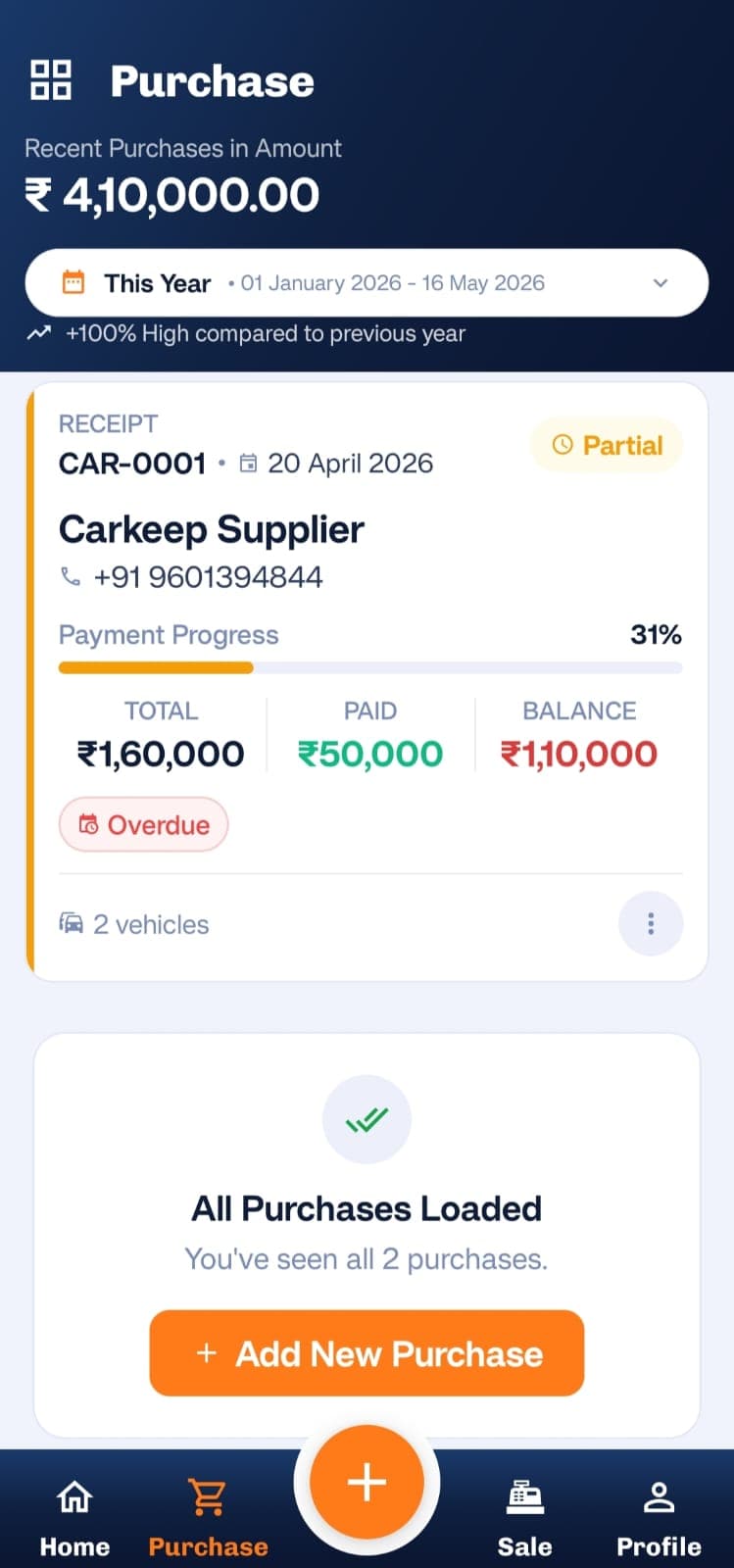 Gadihub vehicle purchase management software dashboard