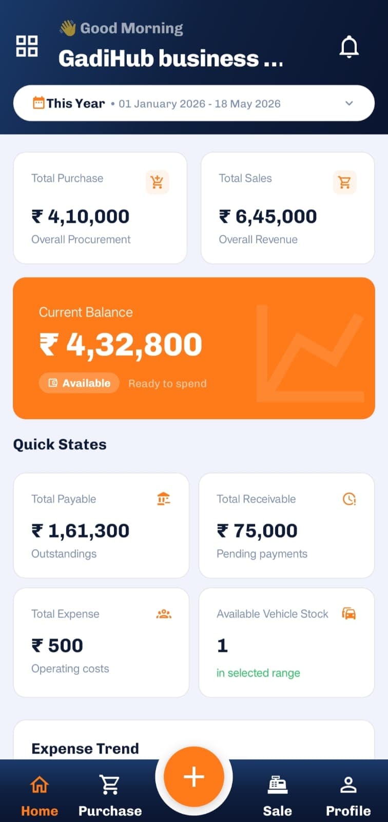 Gadihub vehicle dealership management mobile app onboarding screen